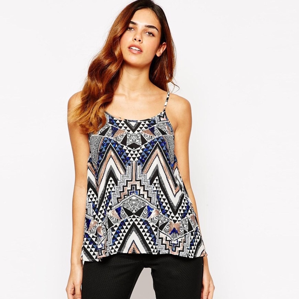 Warehouse Aztec Printed Sparkly Sequin Cami Top - image 1